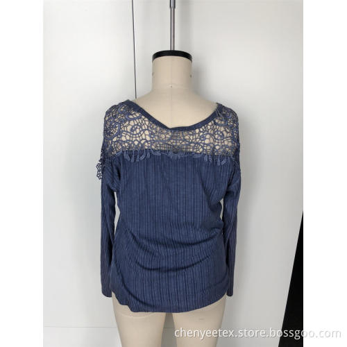 V-neck long sleeve stitched back and forth